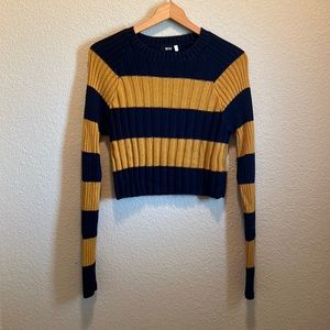 Yellow and Navy BDG striped Cropped sweater